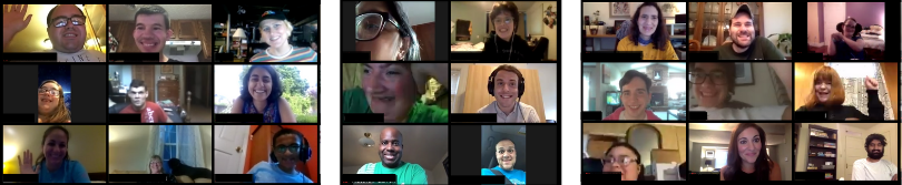 18 boxes of people smiling from a zoom meeting