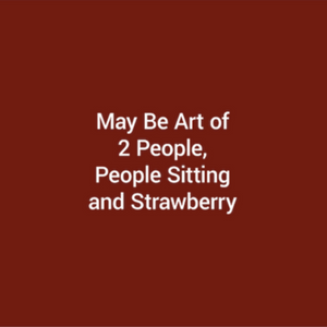 An Instagram post, viewed on a smartphone. White text in a system font centred on a square the colour of fresh blood. The text reads, “May Be Art of 2 People, People Sitting and Strawberry.” This is the alt text autogenerated by Instagram in November 2021 for Artemisia Gentileschi’s 1620-1621 version of the painting, “Judith Beheading Holofernes.”